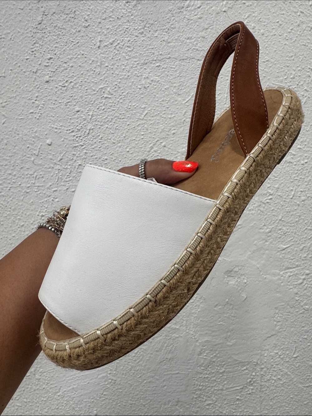 White and Tan Slingback Espadrille Slide